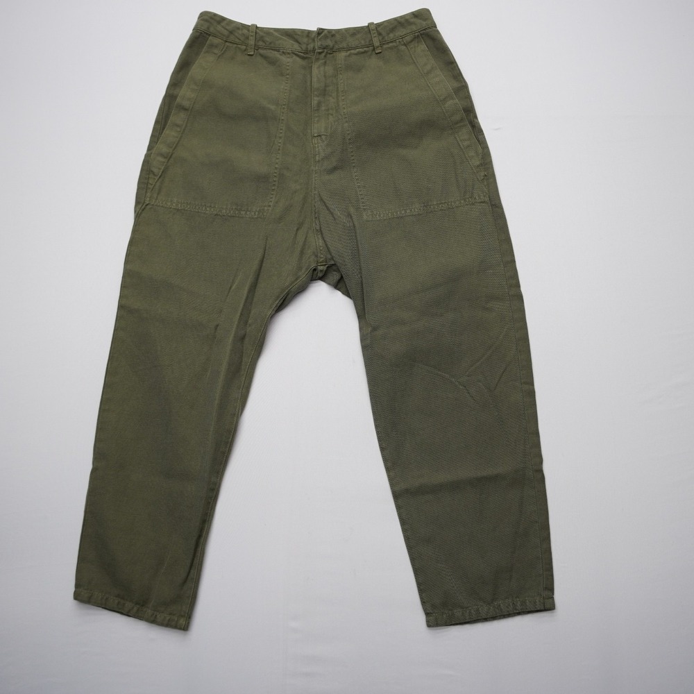 Nili Lotan Mens Luna Linen Blend Pants Size 30 Drop Crotch Crop Baggy Twill